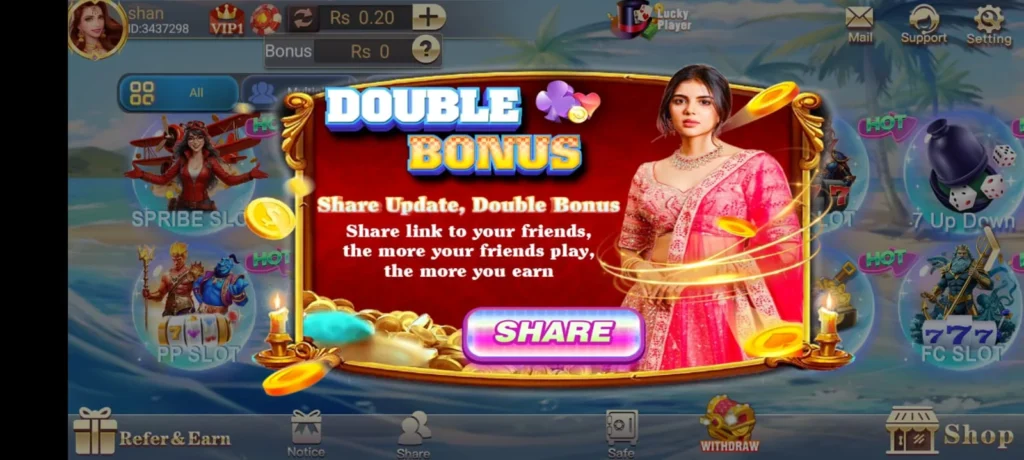 3Patti Go bonus and rewards section showing daily login rewards